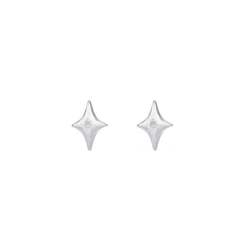 E廠【XDQ10001E】999純銀小眾設計四芒星耳環女ins風耳骨釘高級感磨砂星星耳飾 26.07-2