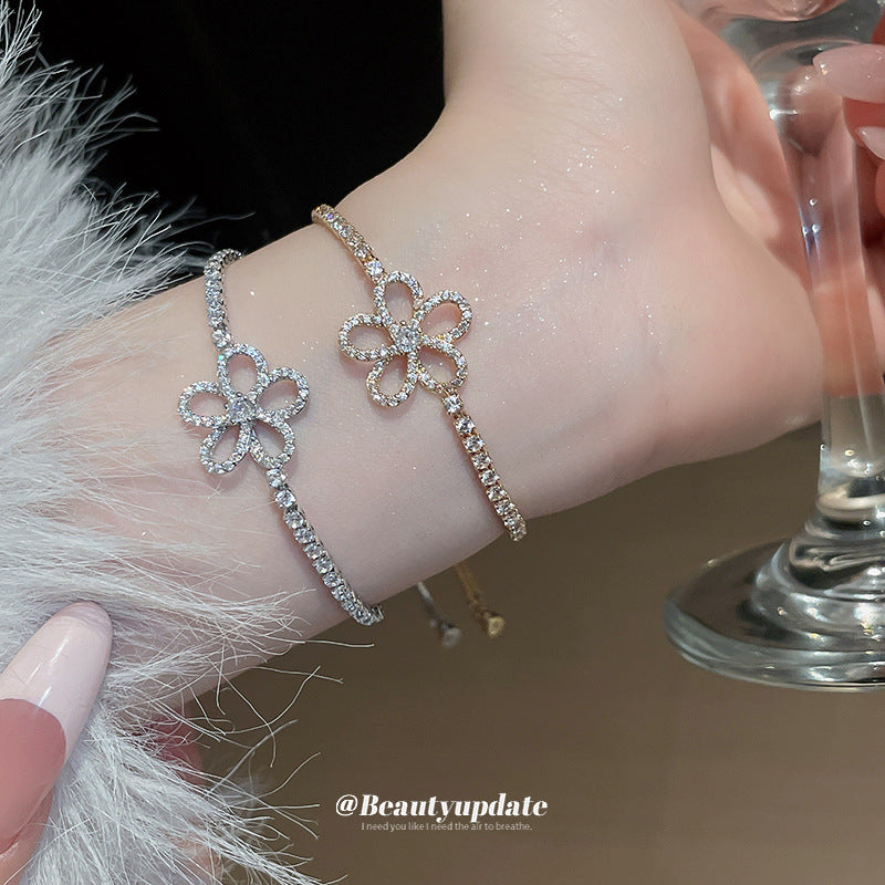 A廠【HB3480】真金電鍍鋯石花朵鏤空手鍊新款簡約時尚氣質手環復古輕奢簡約手飾 25.02-2