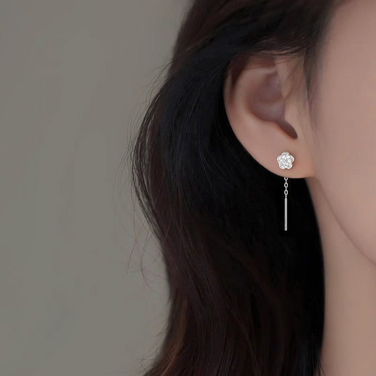 F廠【DQ10963E】足銀999小眾設計山茶花耳線女簡約高級感花朵養耳純銀耳飾潮 25.05-2