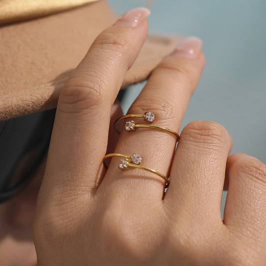 B廠【A032】法式簡約不鏽鋼愛心開口5A鋯石戒指女可調式小眾設計高質感 25.04-4