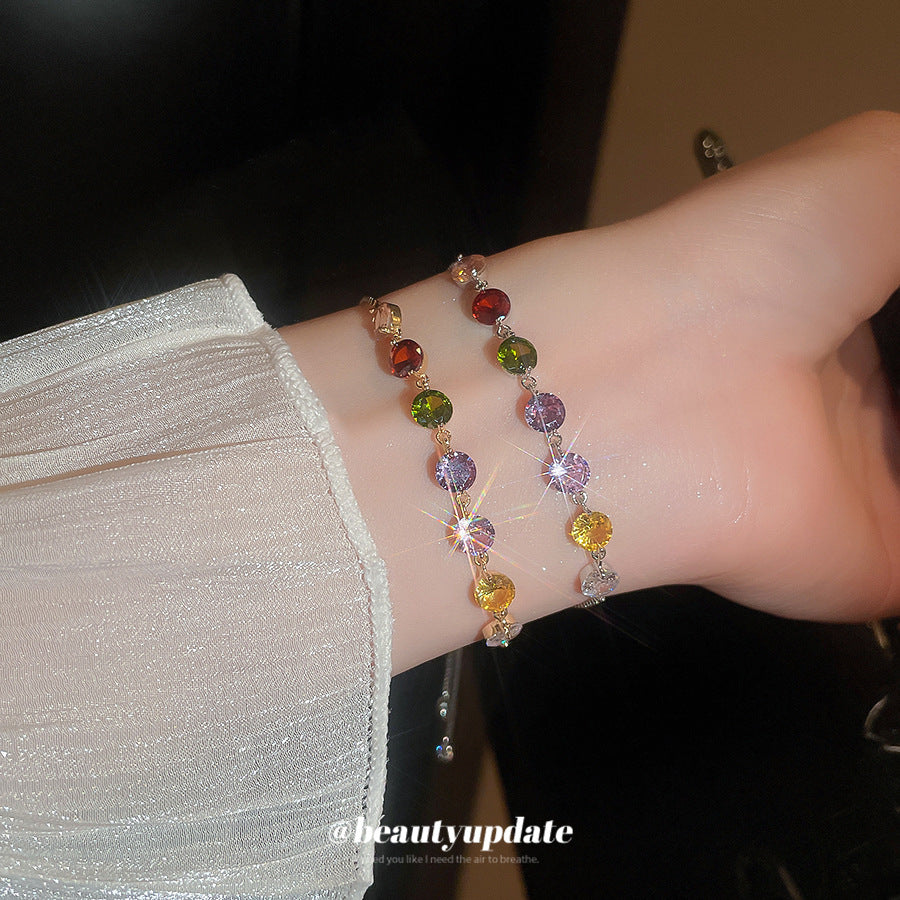 A廠【HB3626】鋯石彩色圓形抽拉式手鍊輕奢高級感手環甜美小眾氣質時尚百搭手飾 25.03-4