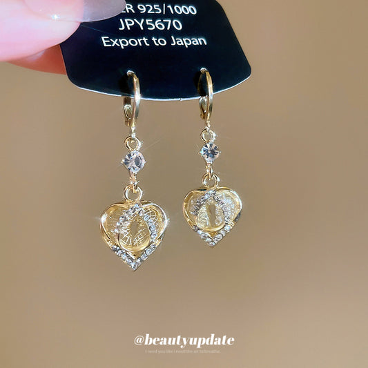 A廠【HE27212】超閃鑲鑽網格愛心吊墜耳環歐美時尚小眾耳環輕奢高級感耳飾 25.06-3