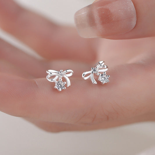 D廠【YC3235E】S999足銀甜美蝴蝶結鋯石耳環女輕奢小眾設計感少女心耳飾
26.04-4