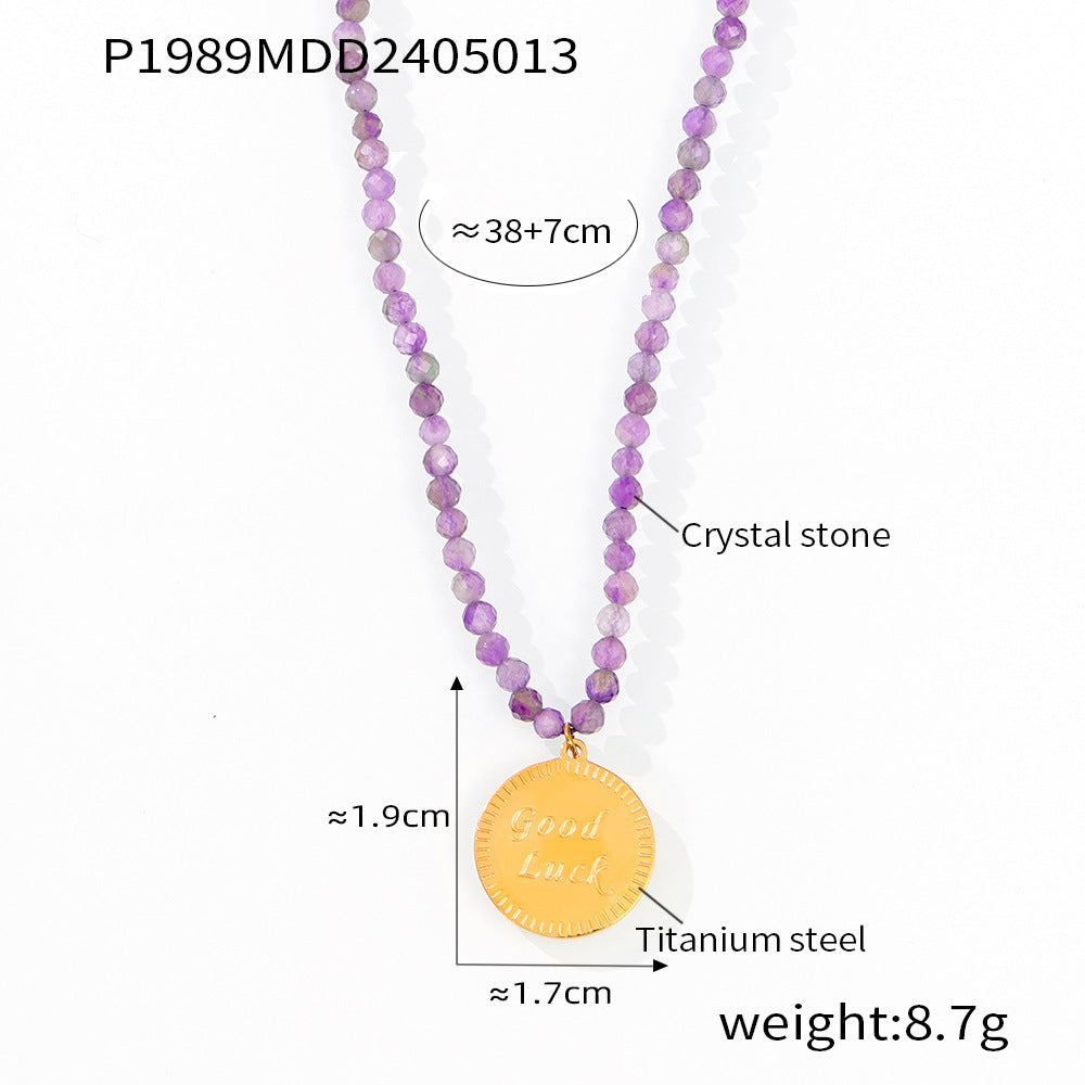 B廠【P1987-9】跨國多巴胺個性設計天然水晶手工串珠鈦鋼眼睛蝴蝶幾何吊墜項鍊女 24.05-3