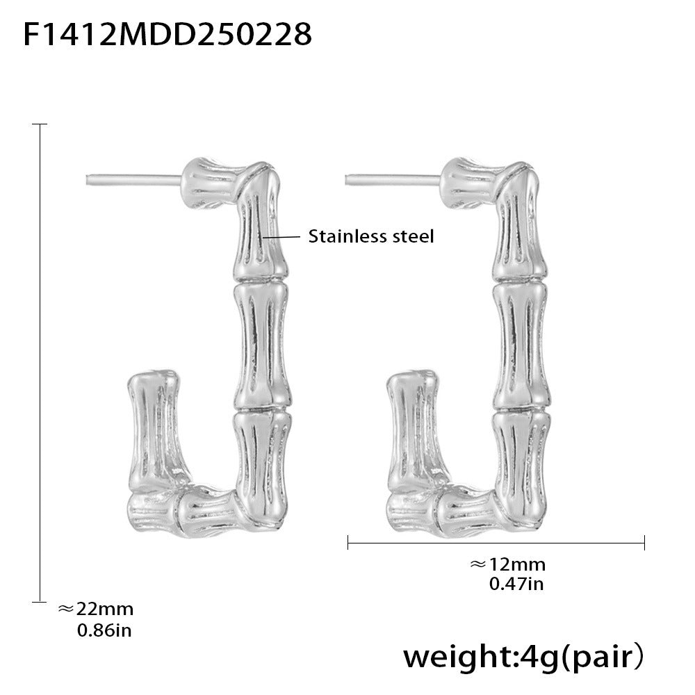 B廠【F1412】ins跨境U型竹節長方形耳環不鏽鋼材質電鍍18K金不掉色飾品 25.03-1