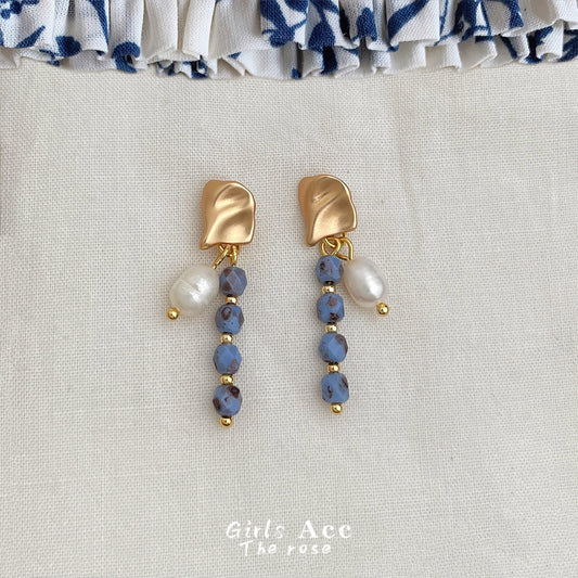 C廠【6558】天然淡水珍珠民族風長款捷克琉璃手工耳環爆款新款耳飾飾品 25.08-3