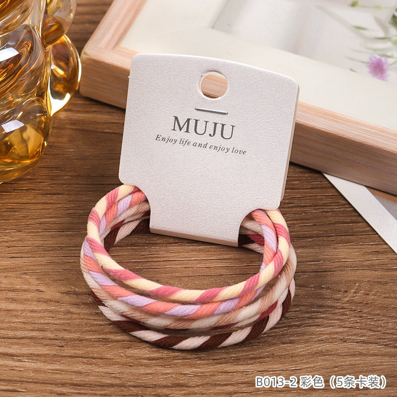 D廠【B013】甜美雙色螺旋髮繩超值5條卡裝皮筋髮飾簡約基本款高馬尾髮圈頭繩 24.10-2「D廠-單筆結帳需滿,NT$600出貨(不含運費)」