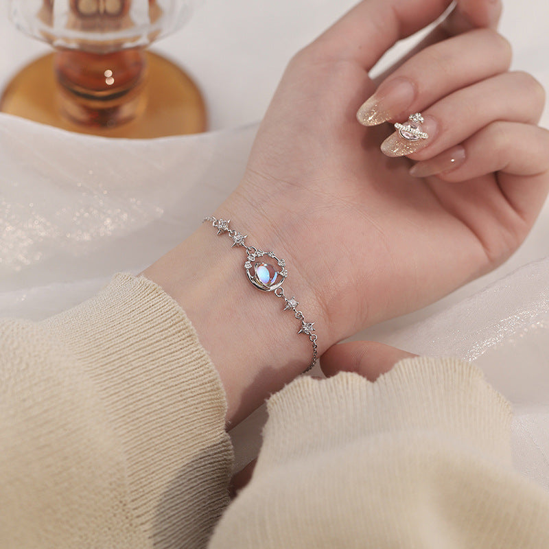 E廠【YC5214SL】S999足銀星球手鍊氣質幻彩精緻爆閃甜美清新文藝獨特手飾 25.02-3