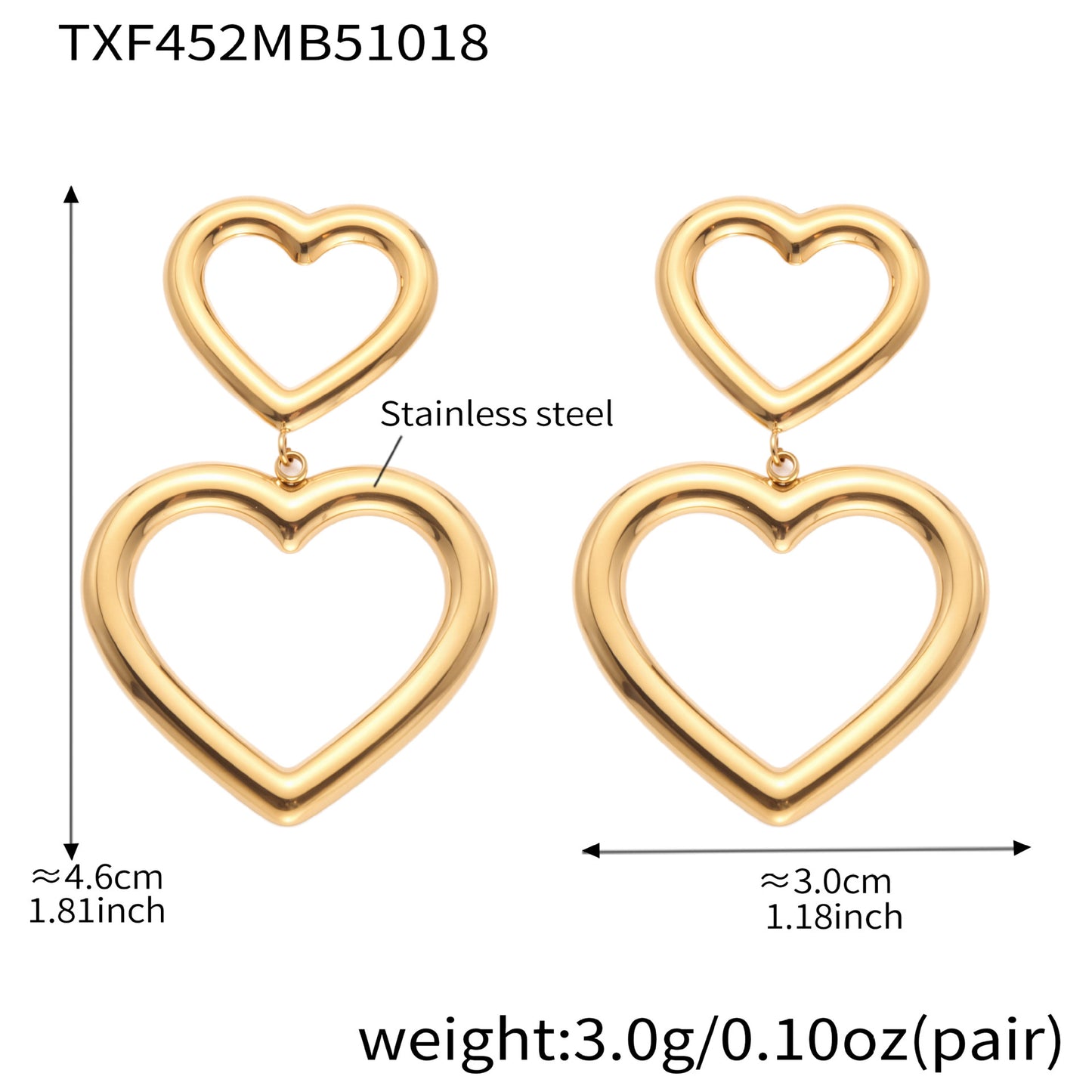 B廠【TXP452】不銹鋼幾何愛心項鍊手鍊耳環 鍍18k金個性誇張珠寶首飾套裝
 25.10-4