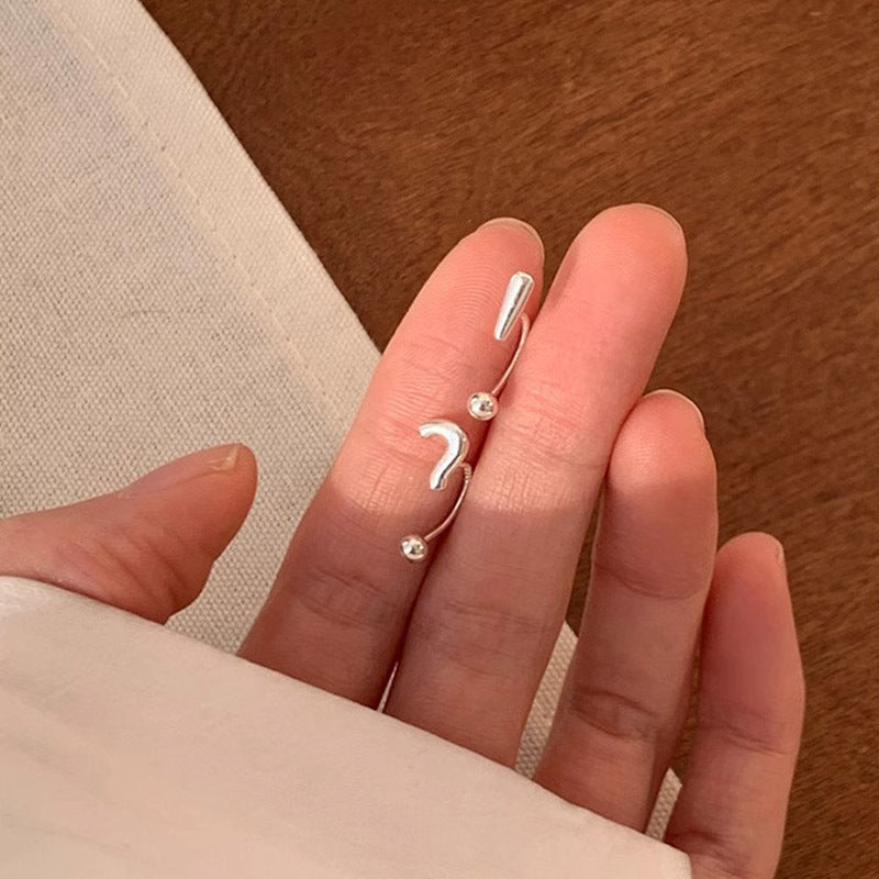 F廠【DQ10473E】足銀999感嘆號符號不對稱耳環女小眾螺絲擰扣問號後掛式耳飾 25.04-4