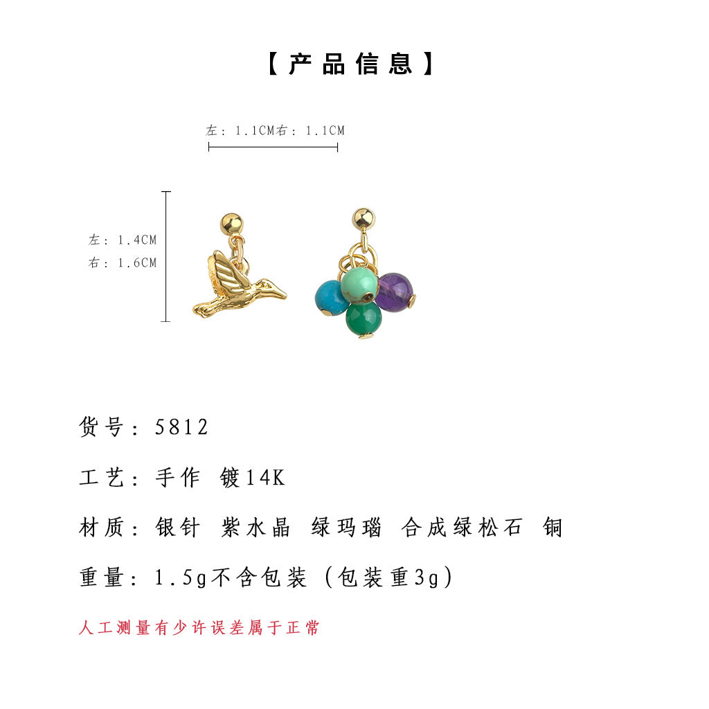 C廠【5812】個性小眾設計師ins不對稱天然石AB款飛鳥手工耳環2025耳環女 25.04-1