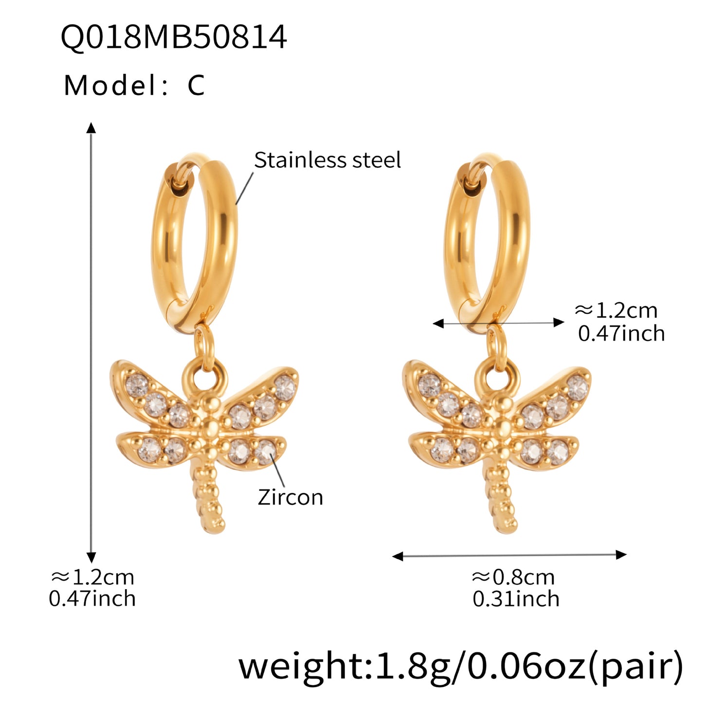 B廠【Q018】歐美輕奢風微鑲鋯石蜻蜓帶鑽耳環小眾幾何耳骨夾耳環耳飾女 25.08-5