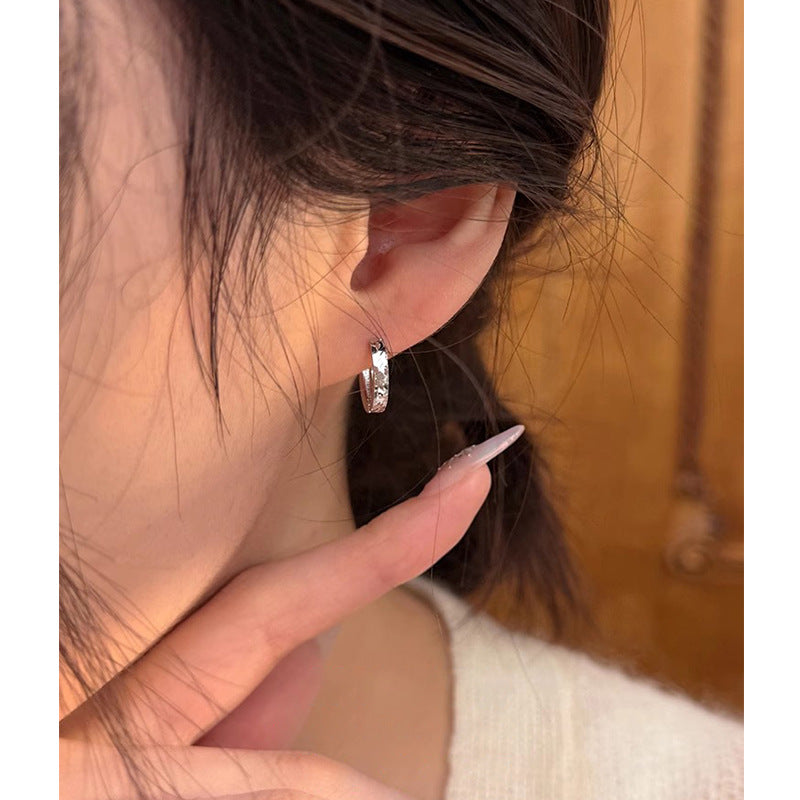 F廠【DQ10637E】S925純銀韓版小眾碎冰冰扣女時尚簡約不規則耳環基本款耳飾 25.04-3