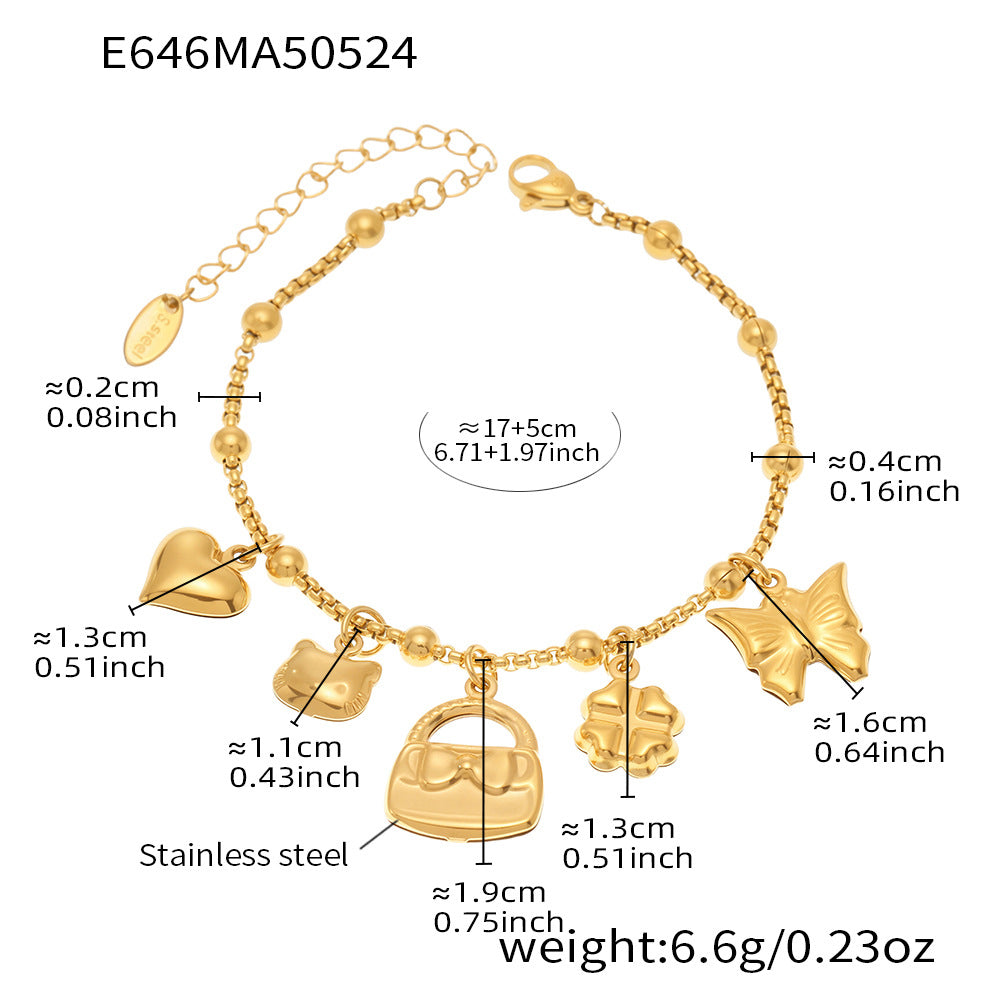 B廠 【E638】INS風不鏽鋼18k真金5A鋯石幾何多配件DIY手鍊腳鍊夏日飾品 25.06-1