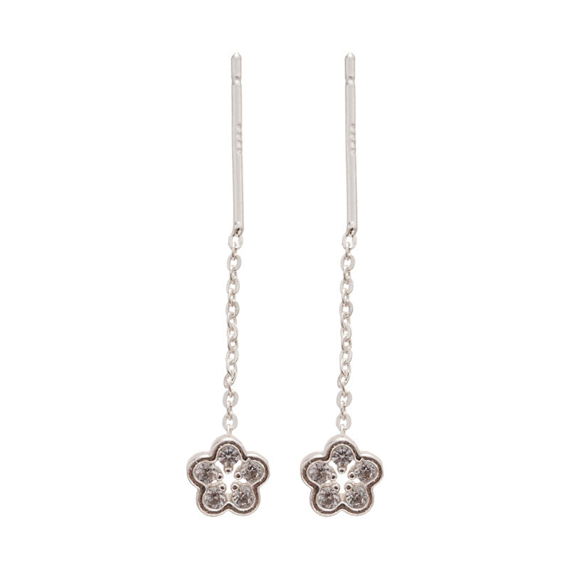 A廠【HE25154】925銀針鋯石花朵流蘇耳線韓國個性輕奢耳環女時尚百搭耳環小眾高級感 25.03-1