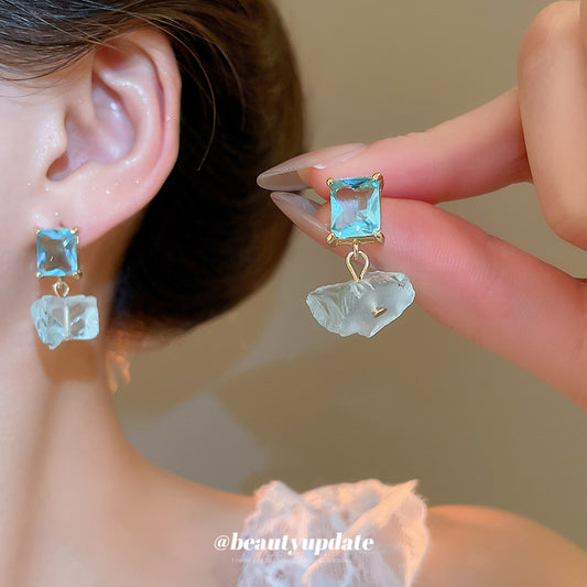 A廠【HE26384】925銀針鋯石水晶吊墜耳環女簡約時尚百搭耳環個性氣質耳環小眾高級感 25.05-2