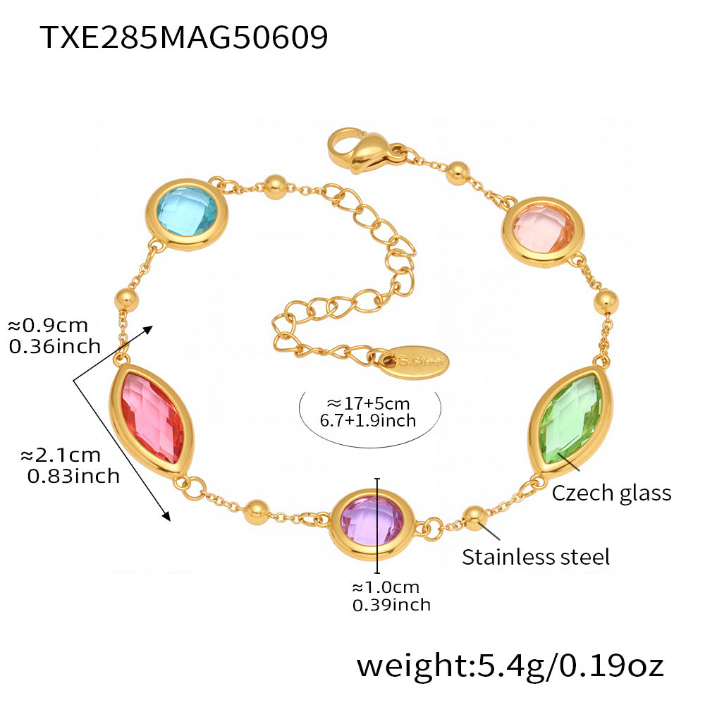 B廠【TXE285】超閃透亮捷克玻璃圓環手鍊氣質優雅高級女士珠寶不鏽鋼飾品 25.06-2