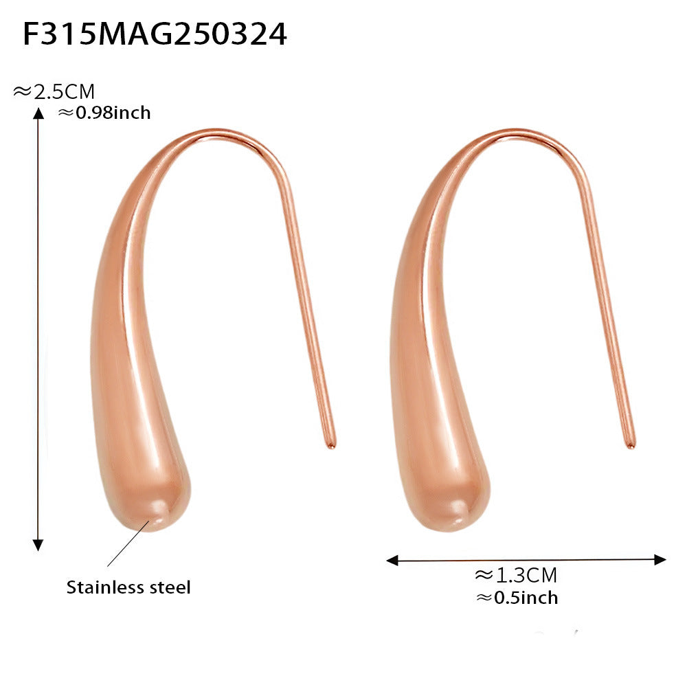 B廠【F315】水滴形耳鉤耳環極簡小眾設計感不鏽鋼PVD鍍18K真金跨境耳飾 25.03-4