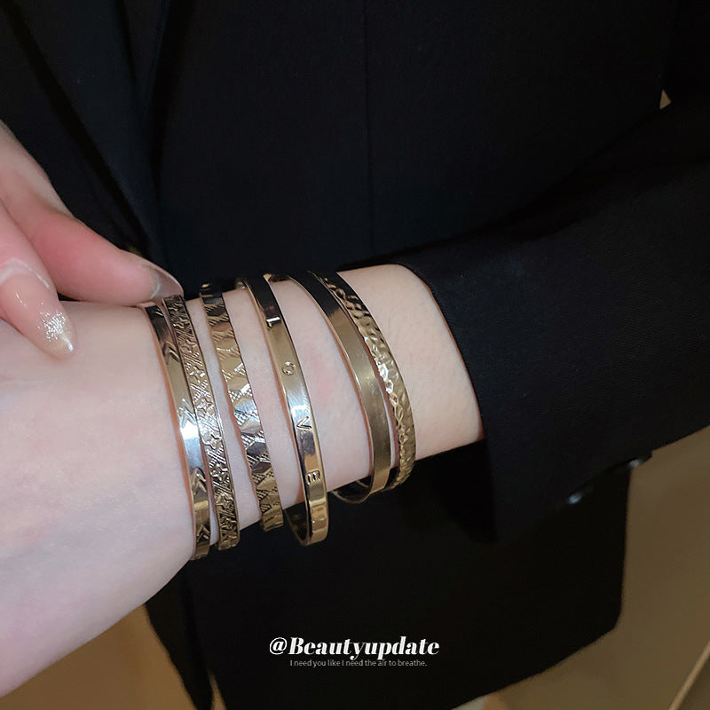 A廠【HB3463】跨境歐美金屬冷淡風手鐲氣質百搭時尚手鐲小眾個性手飾輕奢高級感 25.01-4