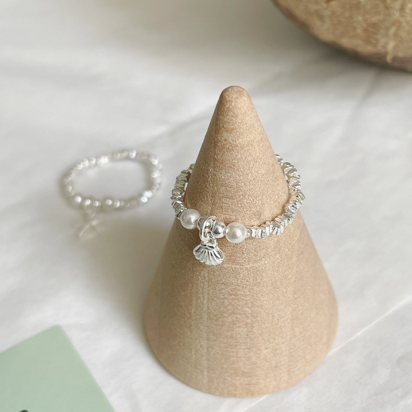 F廠【DQ8316R】ins風海星貝殼仿珍珠碎銀子戒指女S925純銀簡約手工設計指環 25.05-3