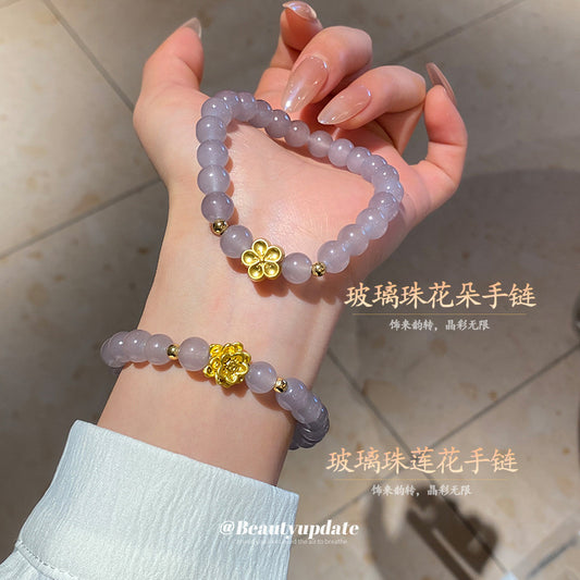 A廠【HB3516】新中式復古蓮花手鍊小眾簡約時尚串珠手串輕奢高級感氣質手飾 25.03-1