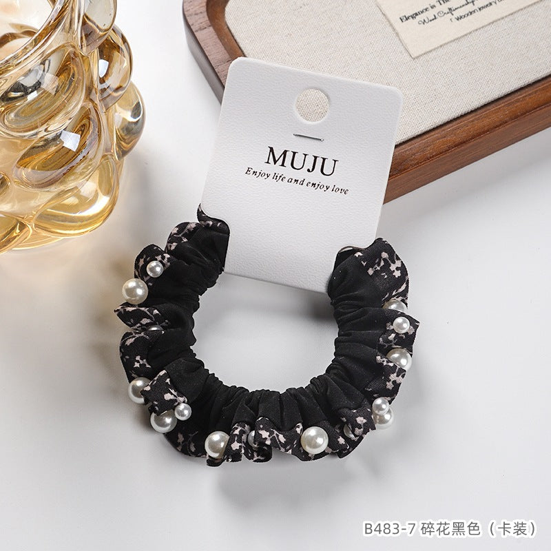 D廠【B483】卡片裝髮繩高級感釘珍珠髮圈時尚格紋蕾絲小腸圈頭繩髮飾綁馬尾皮筋
 25.10-5「D廠-單筆結帳需滿,NT$600出貨(不含運費)」