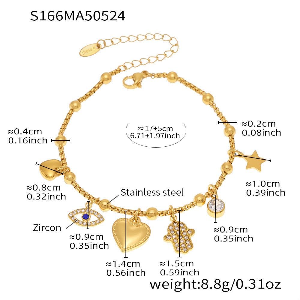 B廠 【E638】INS風不鏽鋼18k真金5A鋯石幾何多配件DIY手鍊腳鍊夏日飾品 25.06-1