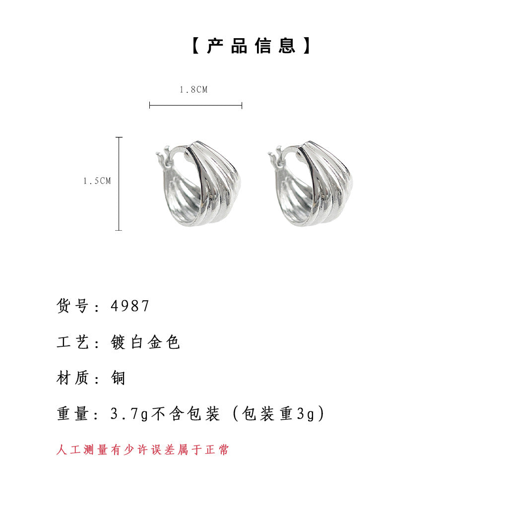 C廠【4987】法式復古宮廷風光面褶皺耳環冷淡風肌理金屬感耳圈高級感百搭耳環 25.07-3