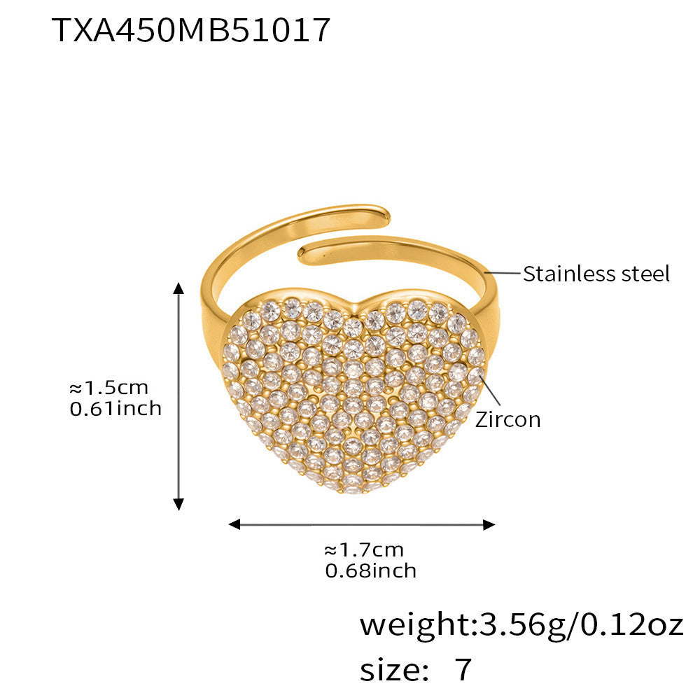B廠【TXP450】5A鋯石皇冠愛心滿鑽開口戒指項鍊耳環組不銹鋼鍍18k真金
 25.10-4