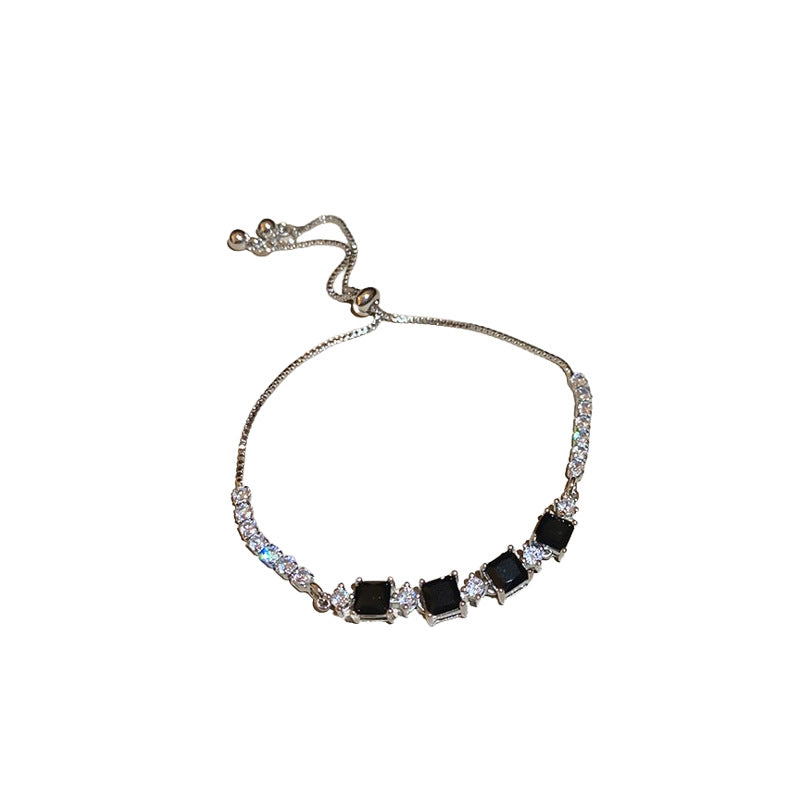 A廠【HB3474】超閃鋯石正方塊可調式手鍊輕奢高級感個性手環時尚網紅風氣質手飾 25.01-4