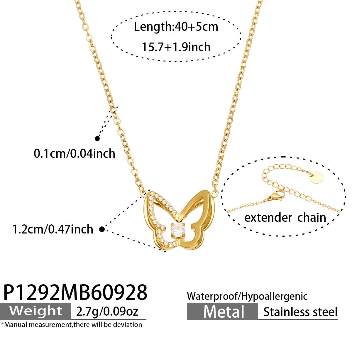 B廠【P015】 不鏽鋼鍍18K金蝴蝶鏤空鑲鋯五葉花朵Y字項鍊鎖骨鍊
26.10-1