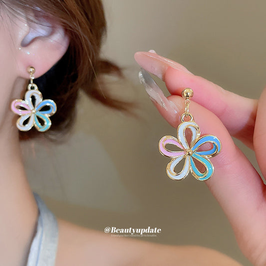 A廠【HE27320】925銀針滴油鏤空花朵吊墜耳環度假風清新甜美氣質耳環輕奢高級感耳飾 25.06-3