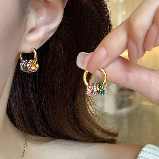 A廠【WE3997】超閃彩色鋯石圓圈耳環復古時尚氣質百搭耳環輕奢高級感小眾耳飾女 25.08-3