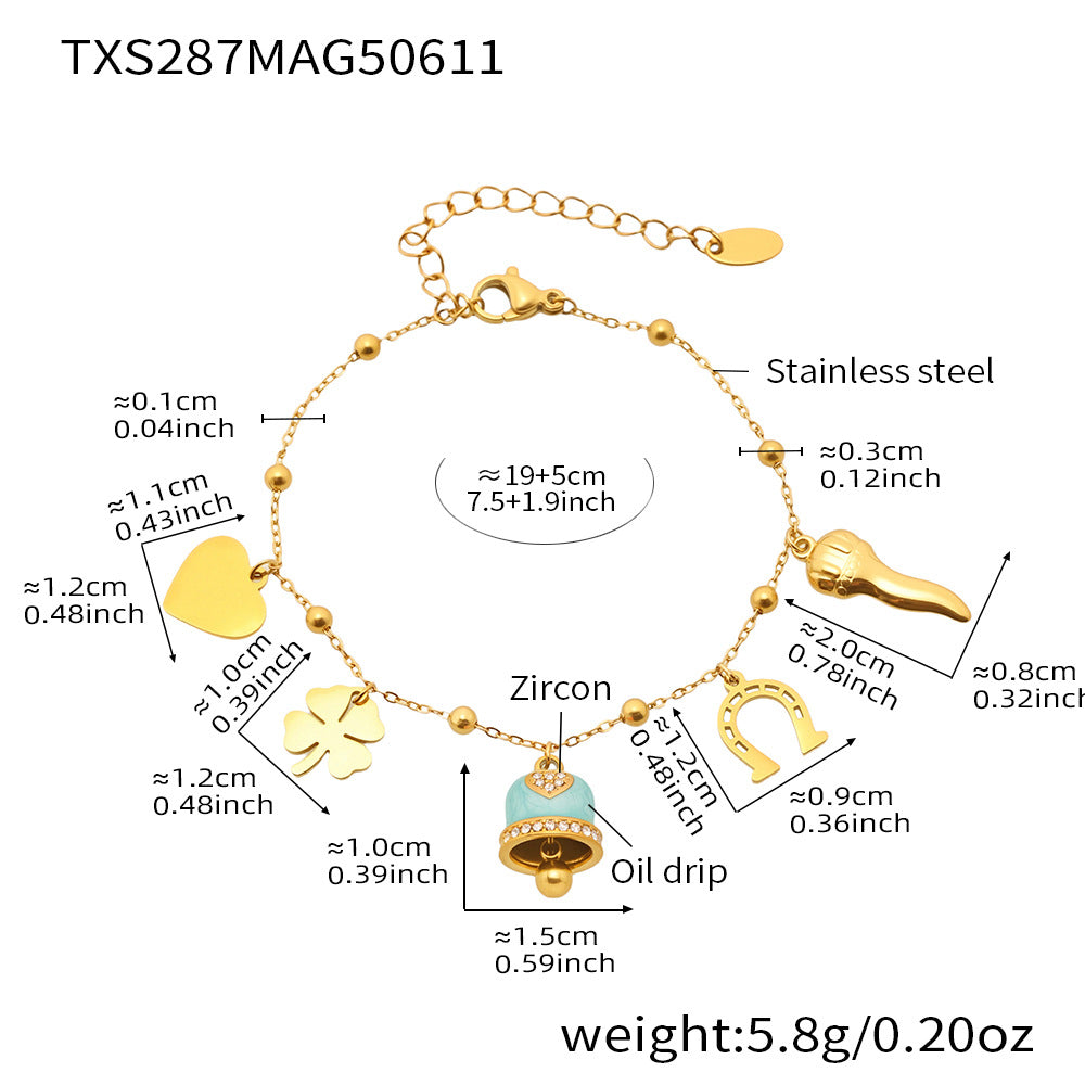 B廠【TXP287】法式浪漫彩釉小鈴鐺愛心幸運草多配件吊墜項鍊手鍊腳鍊套裝 25.06-4