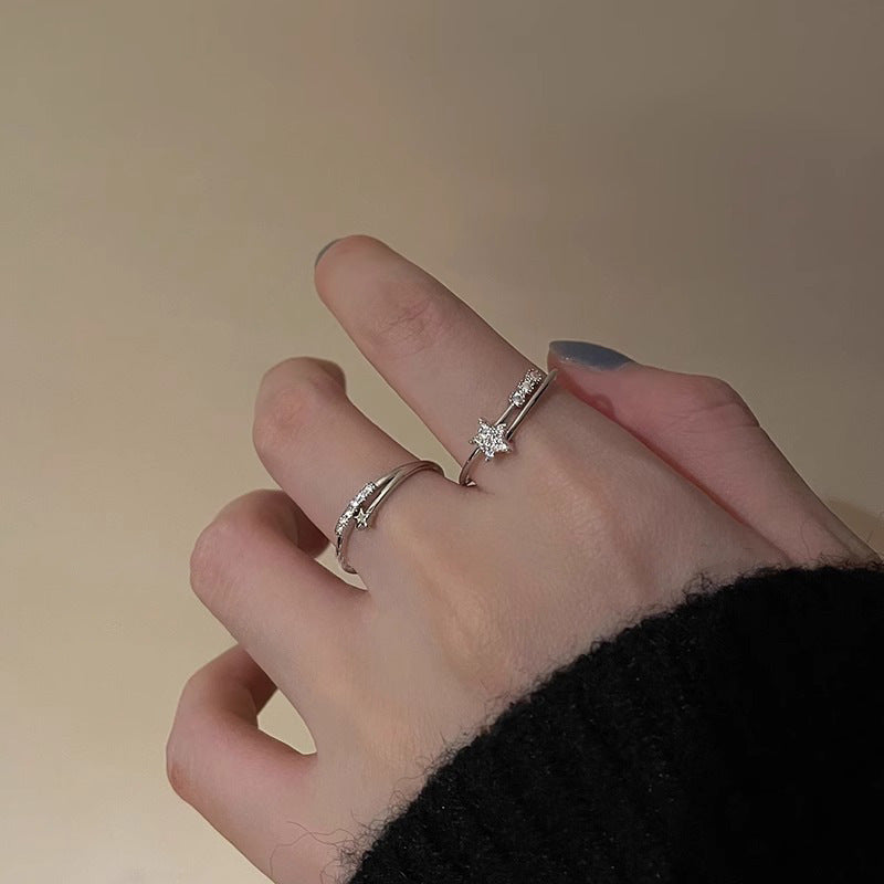 F廠【DQ8325R】ins輕奢小眾星星閃鋯戒指女小清新高級感疊戴五角星開口指環 25.02-4