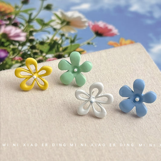 C廠【6241】多巴胺撞色不便宜AB款烤漆糖果色鏤空耳釘可愛新款耳飾女 25.06-2