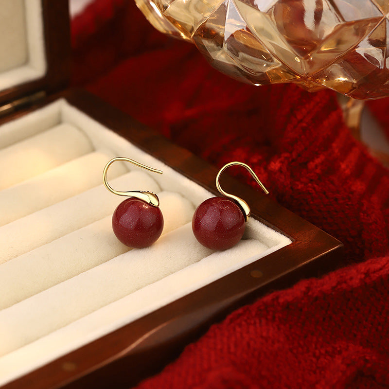 E廠【YC6669E】S999足銀紫金砂耳環新中式國風多尺寸氣質輕奢大紅耳飾 25.02-3