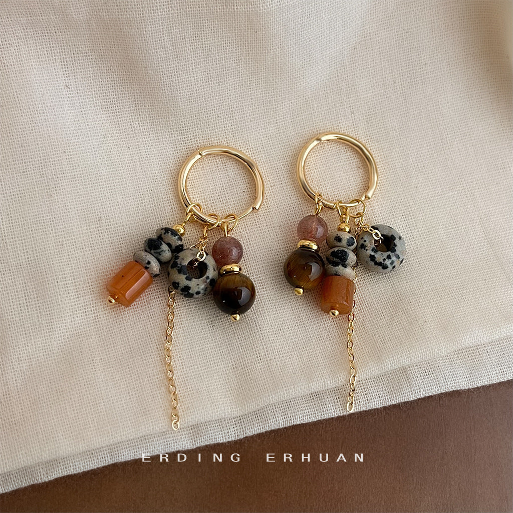 C廠【6942】文藝復古天然石虎眼石手工藝設計感民族風流蘇耳環飾品
25.10-5