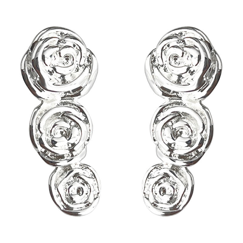 C廠【4493】清新甜美簡約通勤銀色玫瑰花小耳環氣質優雅耳環夏日飾品 24.08-1