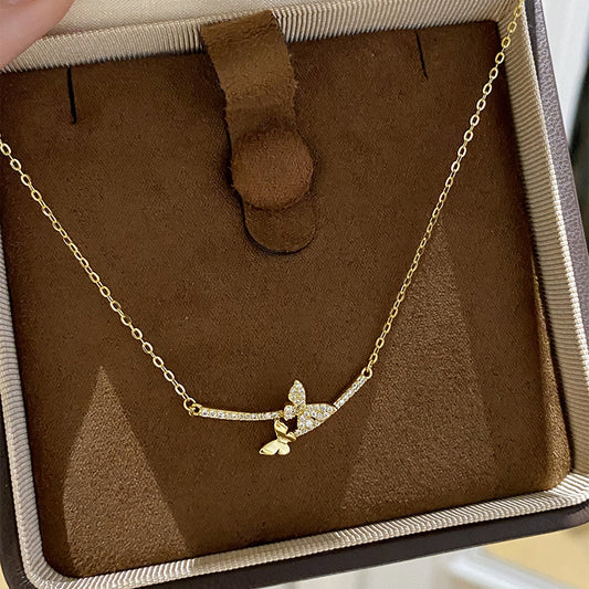 F廠【DQ1970N】韓版精緻微笑蝴蝶項鍊女S925純銀輕奢小眾微鑲百搭鎖骨鏈 25.06-2