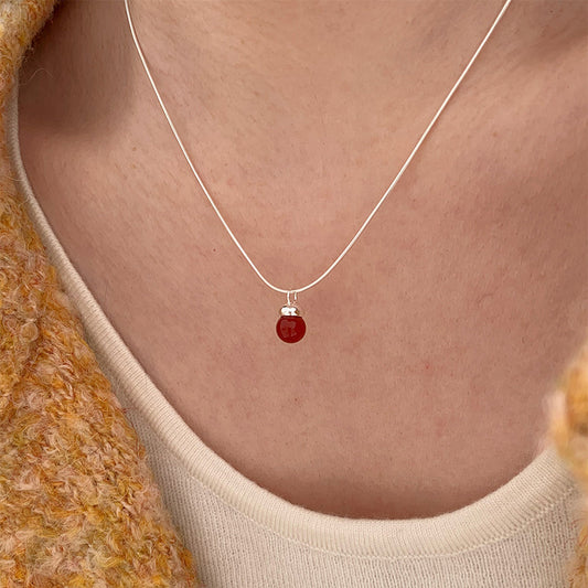 F廠【DQ0033N】S925純銀榛果紅瑪瑙項鍊女小眾氣質高級感圓珠瑪瑙百搭鎖骨鏈
 25.08-5