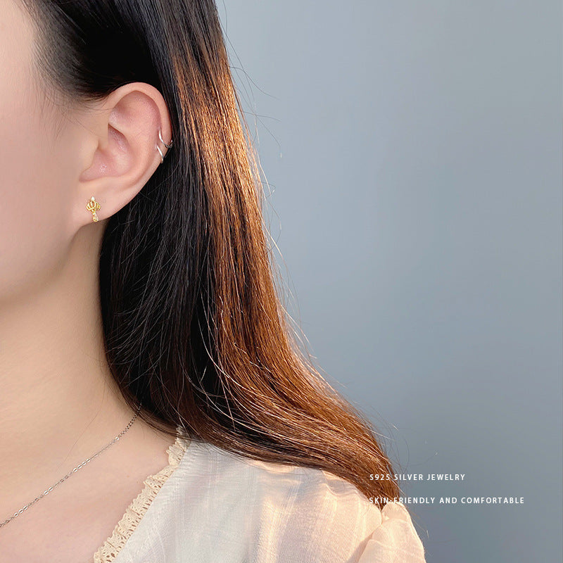 E廠【YC9677E】S925純銀公主水滴皇冠耳環女時尚輕奢高級感柔美小耳飾 24.03-1