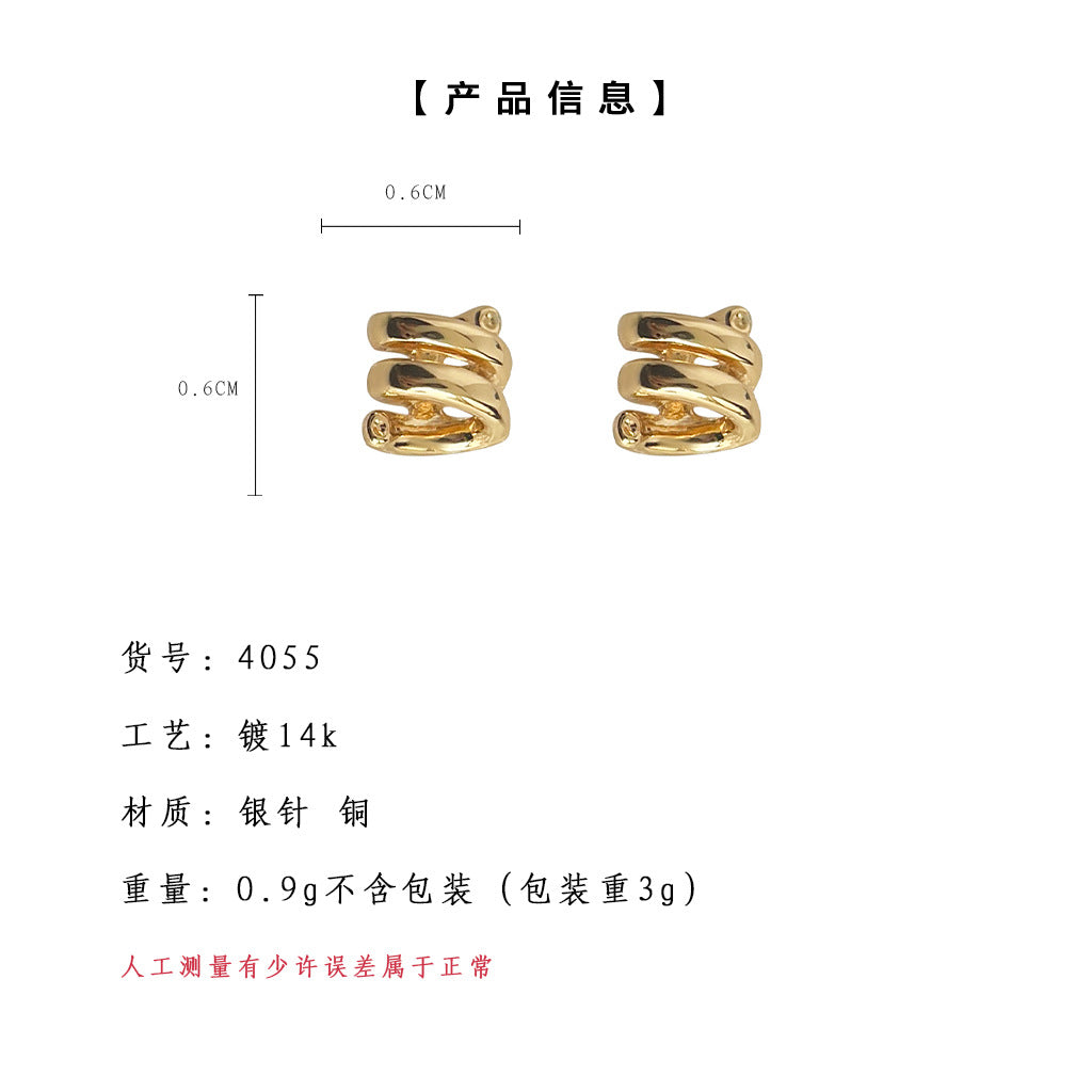 C廠【4055】迷你版簡約小巧立體鍍14K銀針耳環日常通勤幾何鏤空耳飾 24.05-4