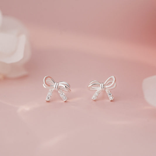 E廠【YC6800E】S999足銀精緻蝴蝶結耳環女甜美輕奢百搭小眾高級設計耳飾 25.06-3