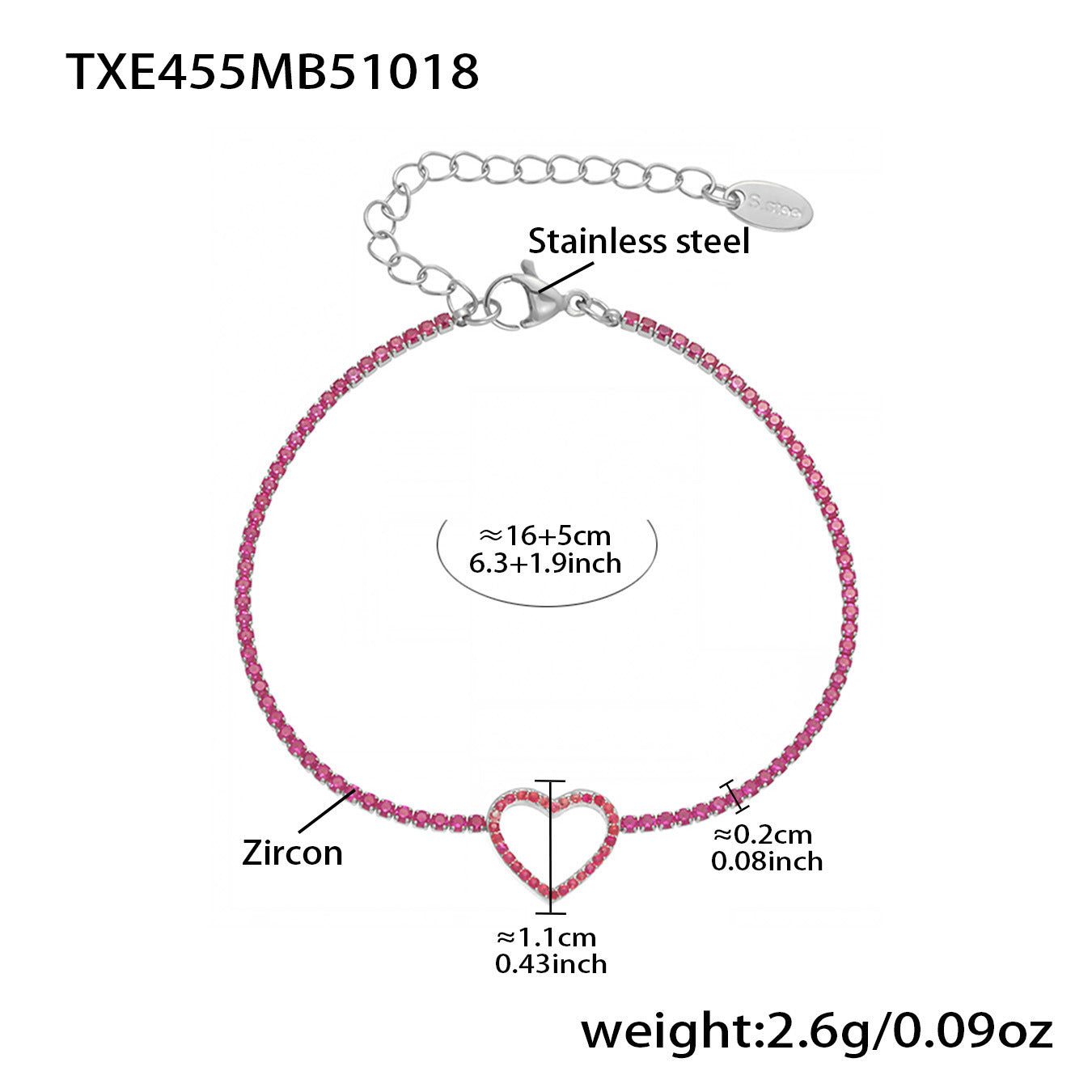 B廠【TXP455】不銹鋼滿鑽愛心鋯石項鍊手鍊耳環 鍍18k金歐美時尚輕奢首飾
 25.10-4