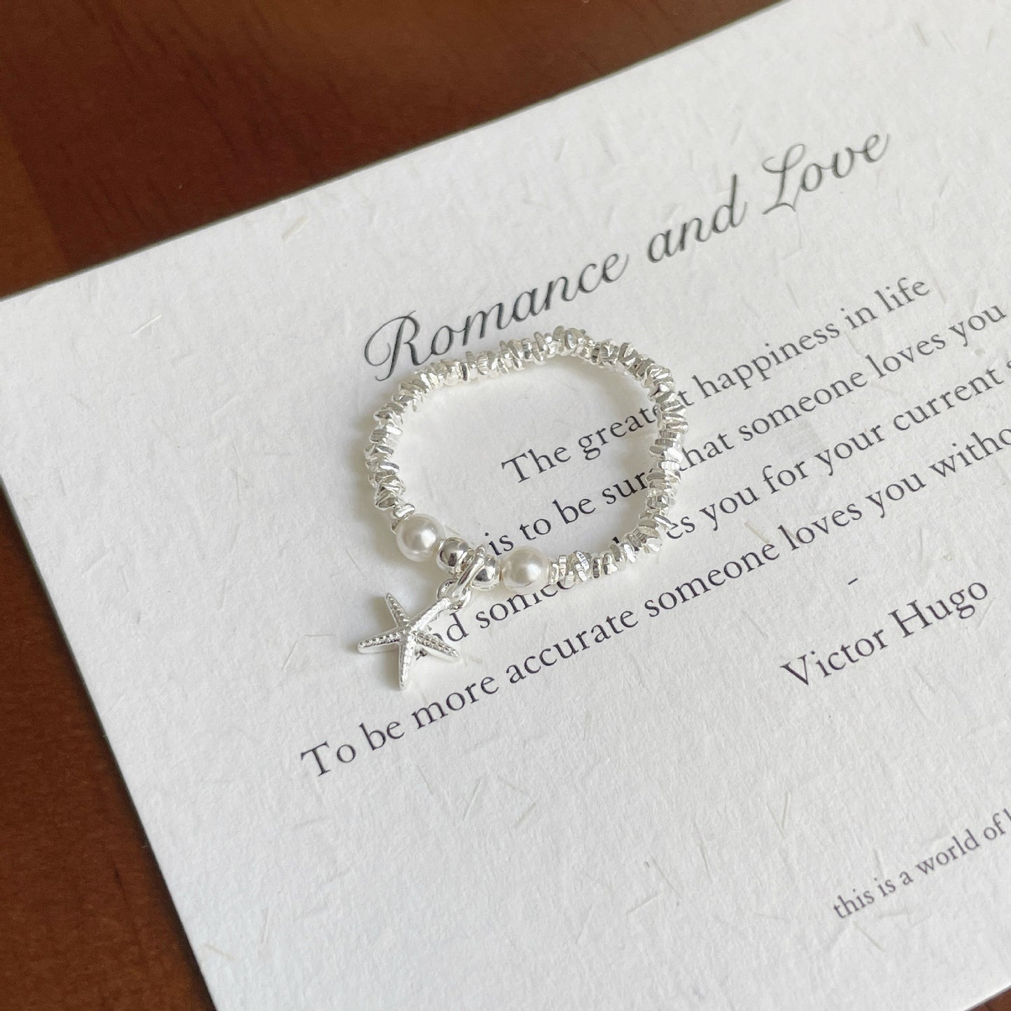 F廠【DQ8316R】ins風海星貝殼仿珍珠碎銀子戒指女S925純銀簡約手工設計指環 25.05-3