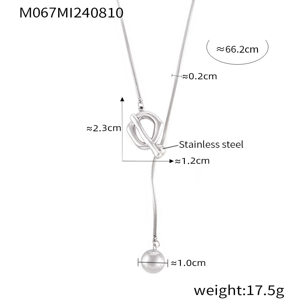 B廠【M067】歐美chic風熱銷款OT扣圓珠毛衣鏈可抽拉調整長度不鏽鋼不掉色飾品 24.08-3