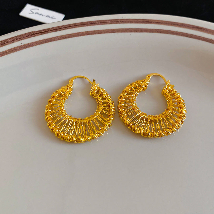 A廠【WE4114】18k真金電鍍鏤空圓形編織耳環金屬風小眾潮流耳環輕奢高級感耳飾
 25.10-5