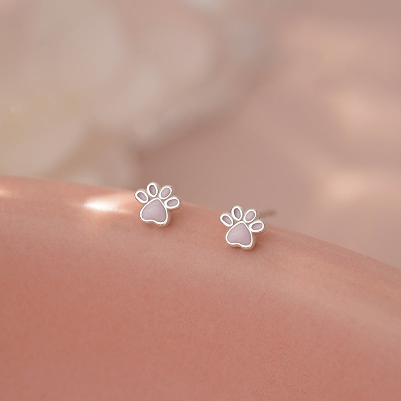 E廠【YC8790E】S999足銀可愛小貓爪滴膠耳環女學生日常甜美小清新耳飾 25.05-4