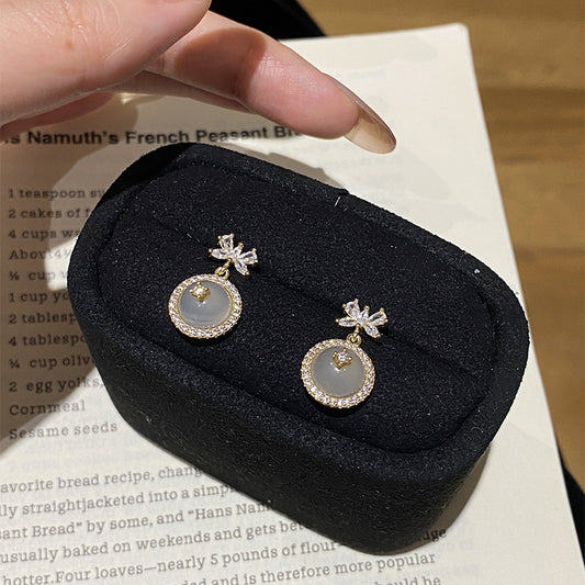 F廠【DQ11469E】S925純銀天然玉髓耳環女精緻高級感蝴蝶閃鑽氣質通勤耳飾
 25.08-5